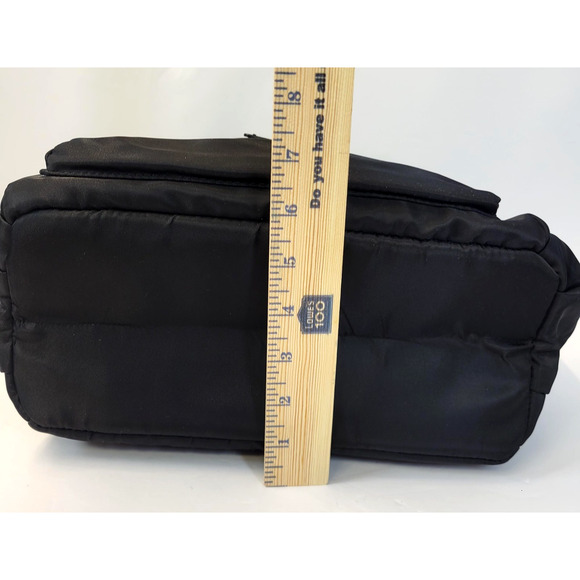 Heart Love Backpack Womens M Black Nylon Faux Leather Zip Organizer Pouch New